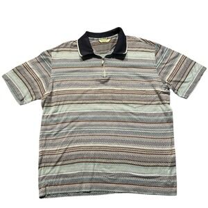 Men's Dalmine Made In Italy Multicolor Striped Polo With Front Zipper Size 54